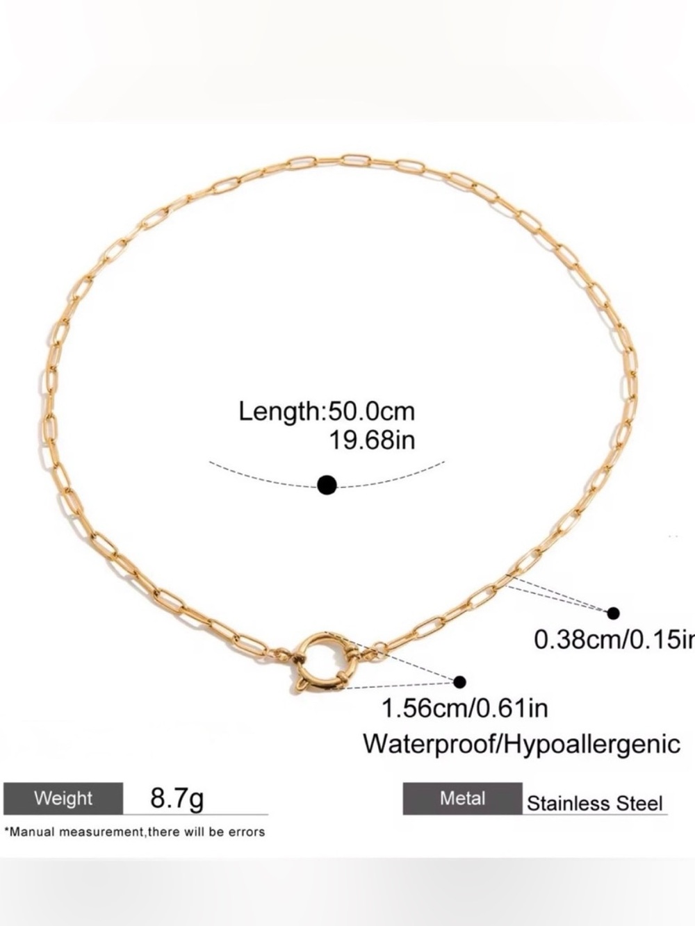 Paperclip 18k Gold Paperclip Chain Necklace Stainless Steel Waterproof - Picture 3 of 4